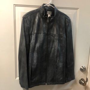 Chicos Black Animal Print Leather Jacket in Size 2
